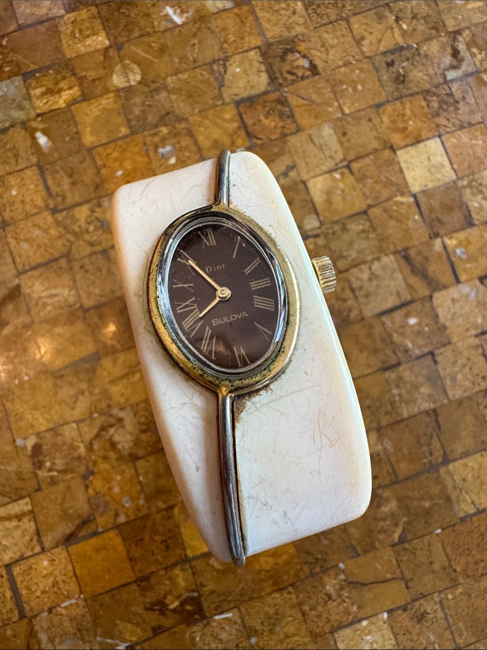 Dior Gold-Tone Oval Dial Women's Watch with Black Face